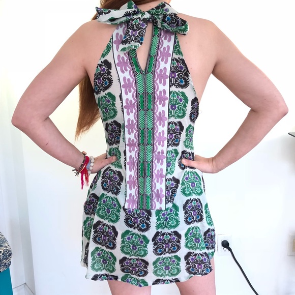 Halter tie tunic printed mini dress - Picture 2 of 2
